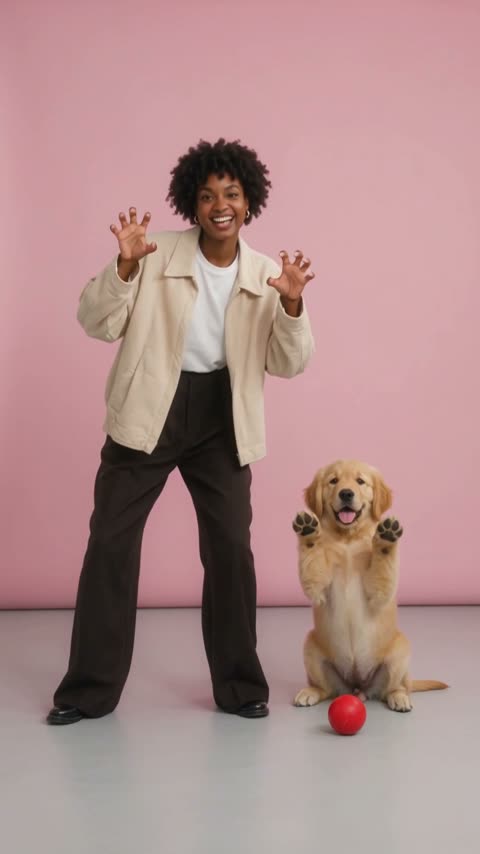 Still from a real 5-second test with an AI-generated character and puppy, not your result